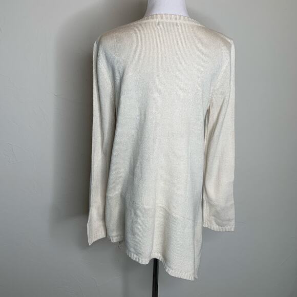 Spense Knits Cream Silver Asymmetric Sweater Sz Medium - Picture 2 of 9